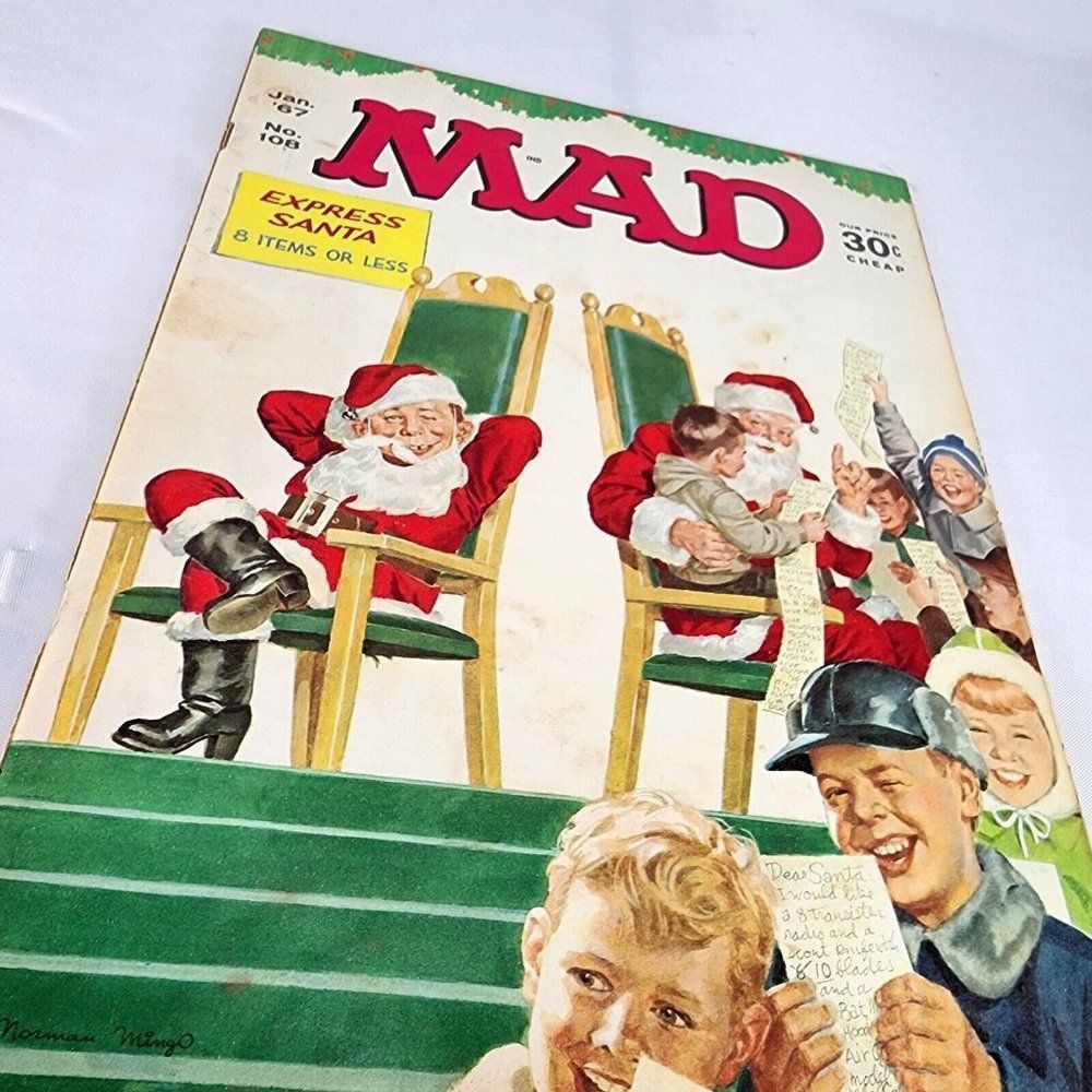 Mad Magazine Issue #108 January 1967 Alfred Express Santa Norman Mingo Cover Art